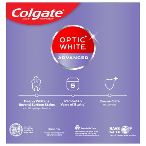 Colgate Optic White Advanced Hydrogen Peroxide Toothpaste Pack, Teeth Whitening Toothpaste, Enamel-Safe Hydrogen Peroxide Formula, Helps Remove Tea, Coffee, and Wine Stains, Icy Fresh, 3 Pack, 3.2 oz