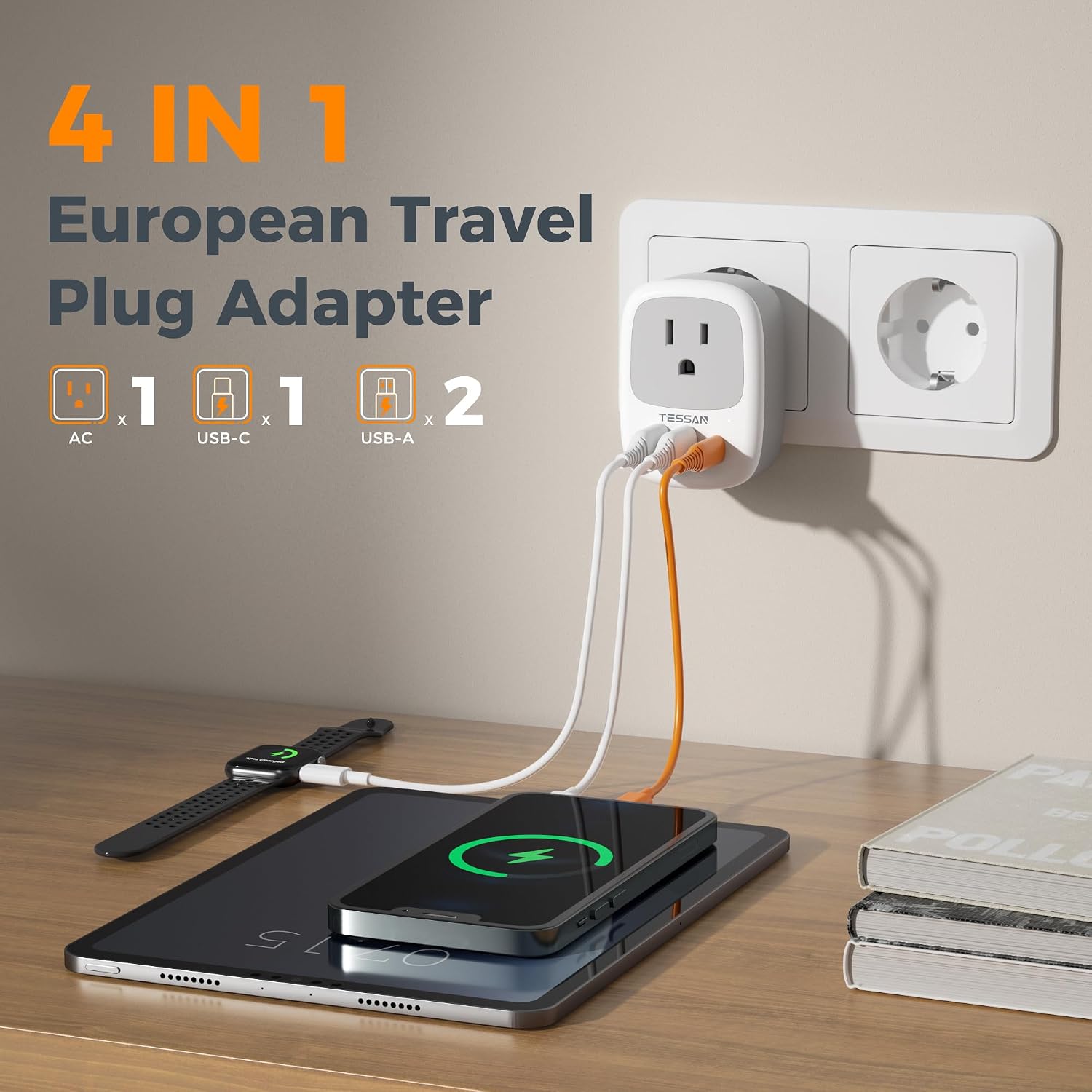 TESSAN 2 Pack European Travel Plug Adapter, US to Europe Plug Adapter