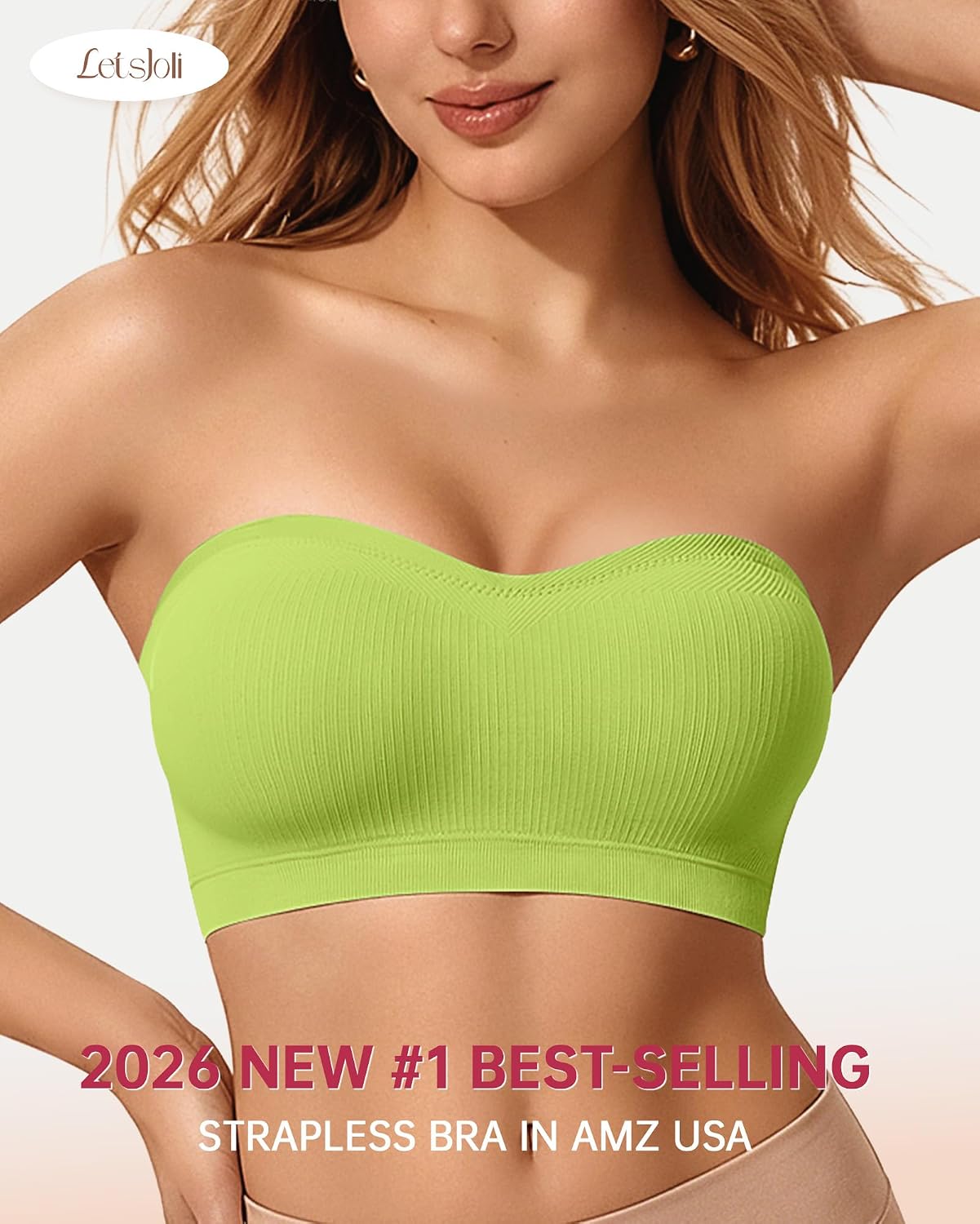 LetsJoli Strapless Bras for Women Push Up Bandeau Wireless Tube Padded Bra