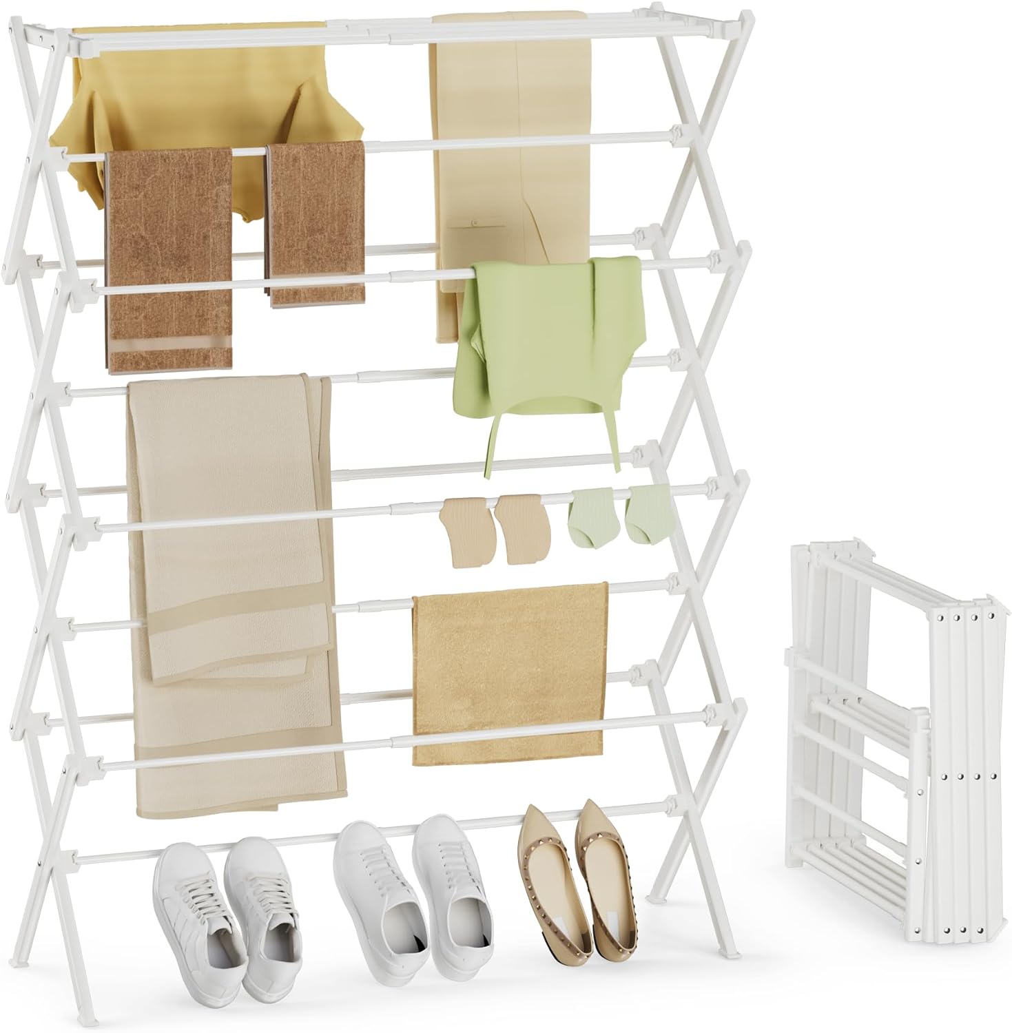 4-Tier Foldable Clothes Drying Rack for Long Garments