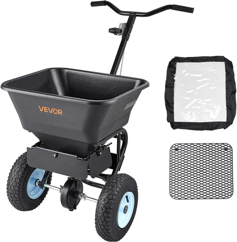 VEVOR Walk Behind Spreader 60 lbs Capacity Push Broadcast Spreader Black | for Lawn & Garden, 0-9.8 ft Spreading Width & 18 Adjustable Settings, 8 in All Terrain Pneumatic Tires for Seed, Fertilizer