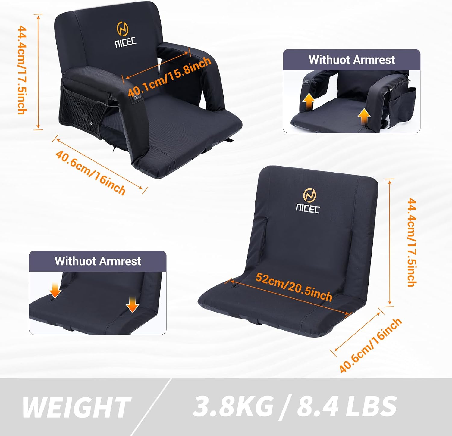 Nice C Heat Massage Stadium Seat, Reclining Bleacher Seat (Regular 1 Pack)