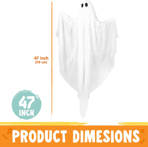 JOYIN Halloween Hanging Light up Ghost, 47” White Ghosts with Blue LED Light and Timer Halloween Hanging Decoration Waterproof for Front Yard Patio Lawn Garden Party Decor Indoor Outdoor