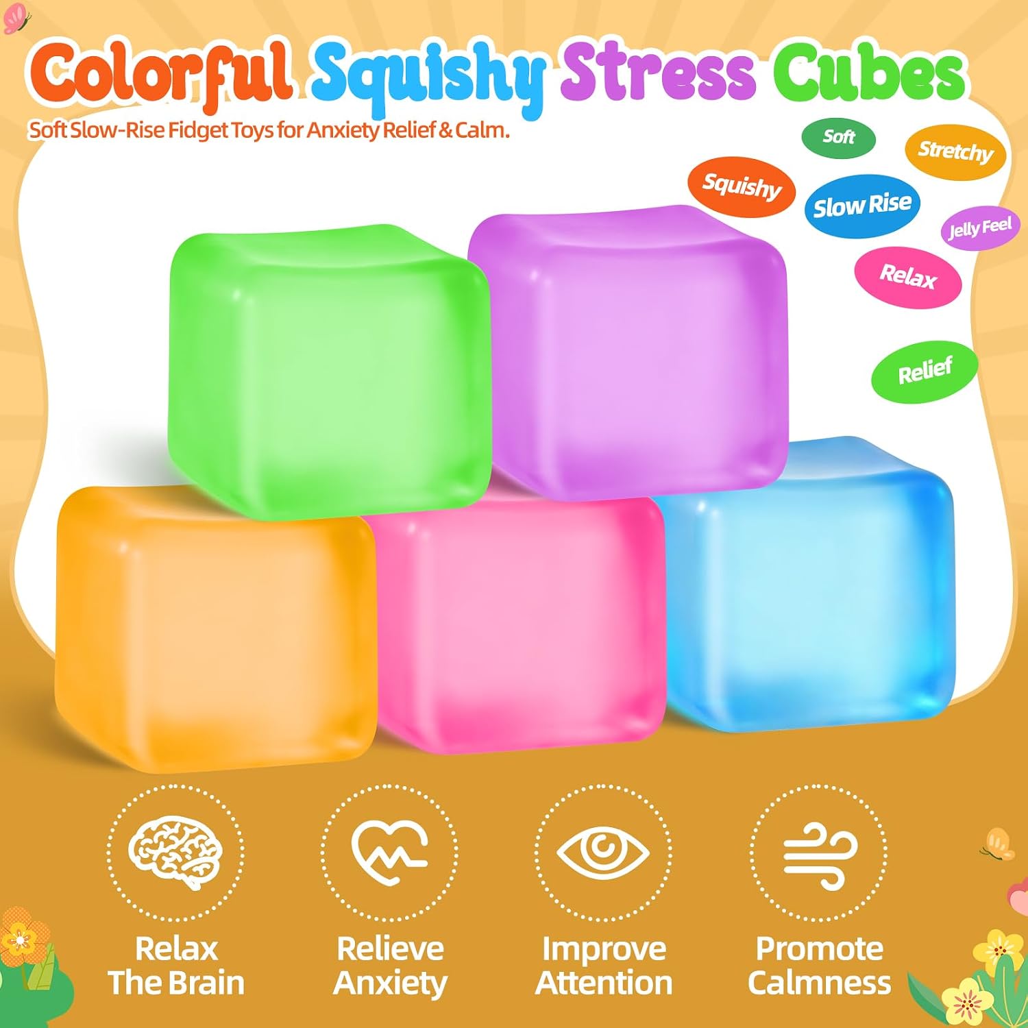 Squishy Stress Cube for Adults, Squishy Slow Rising Squishy Fidget Toys, Squeeze Toys for Classroom Prizes Party Favors Birthday Gifts(Blue)