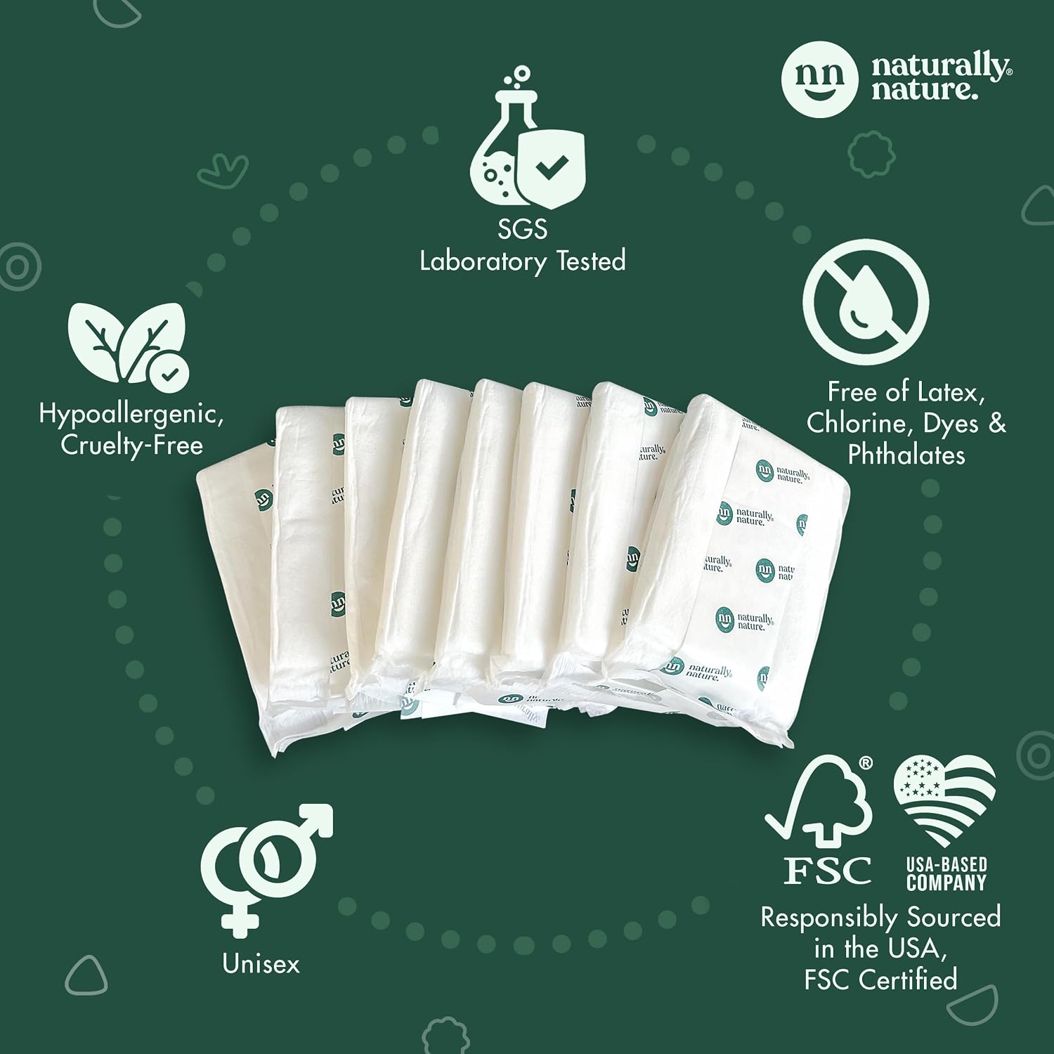 Naturally Nature Overnight Diaper Booster Pads, Stops Overnight Leaking, Diaper Liners for Toddler, Nighttime Diapers Size 5, Adhesive Pad for Girls, Boys, 32 ct.