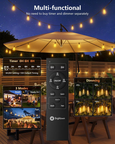 Brightown 202FT Solar String Lights Outdoor, 65+2 Shatterproof LED Lights