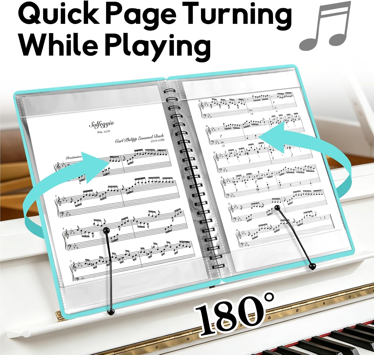 Sheet Music Folder 1 Pack, 40 Sleeves Hold 80 Pages, Easy to Annotate Pages, Music Binder with Spiral Binding that Stays Open and Lays Flat, Includes Label (Blue)