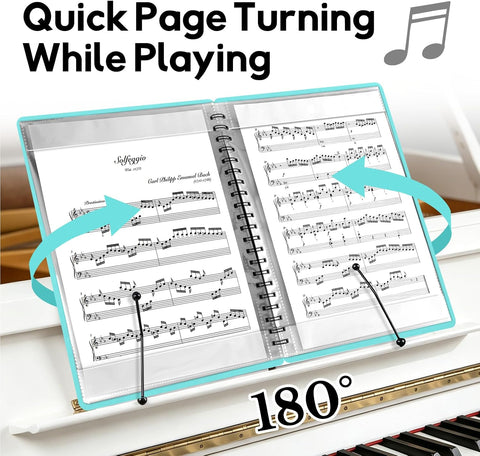 Sheet Music Folder 1 Pack, 40 Sleeves Hold 80 Pages, Easy to Annotate Pages, Music Binder with Spiral Binding that Stays Open and Lays Flat, Includes Label (Blue)