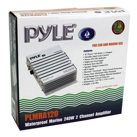 Pyle Hydra Marine Amplifier - Upgraded Elite Series 240 Watt 4 Channel Audio Amplifier - Waterproof, 4-8 Ohm Impendance, GAIN Level Controls, RCA Stereo Input & LED Indicator (PLMRA120)