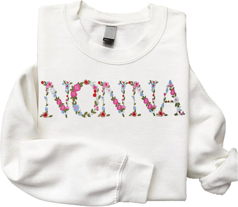 Embroidery Nonna Sweatshirts For Women Gift Sweatshirt From Grandkids Nonna Flower Grandma Gift Mothers Christmas