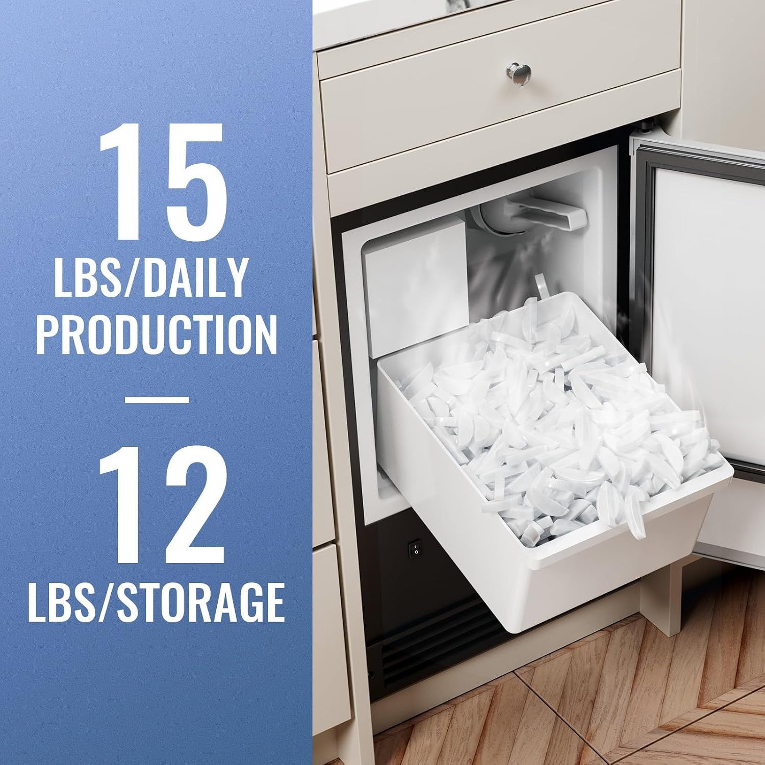15'' W Drainless Under Counter Ice Maker with 12 LBS Storage Bin