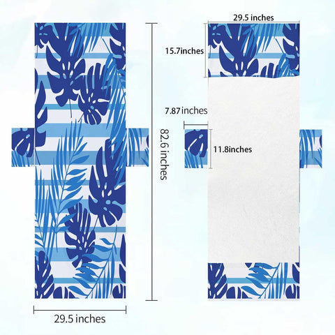 Mrcrypos Lounge Chair Towel Cover,Navy Blue Art Summer Tropical Leaves Striped Chaise Lounge Cushion Cover,Beach Chair Covers with Pockets Pack of 2 for Pool Garden Outdoor Trips,82.6"X29.5"