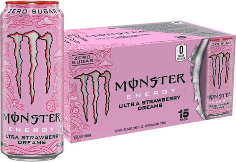 Monster Energy Ultra Strawberry Dreams, Sugar Free Energy Drink, 16 Ounce