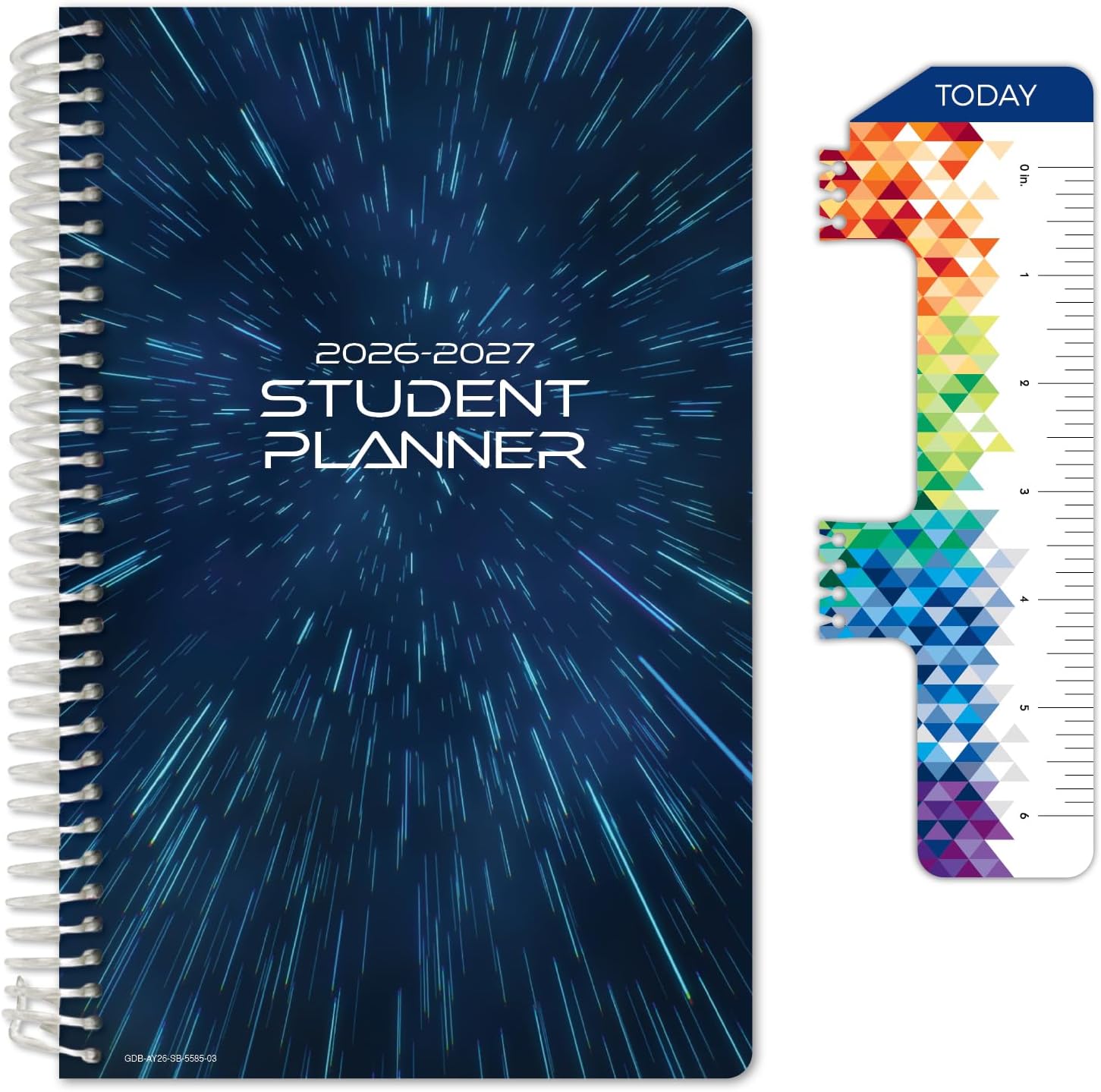 Global Datebooks 2026-2027 Middle & High School Student Planner 5.5" x 8.5" - Dated Weekly & Monthly Academic Planner with Ruler/Bookmark & Stickers, Ideal for Homework, Block Style, Galaxy