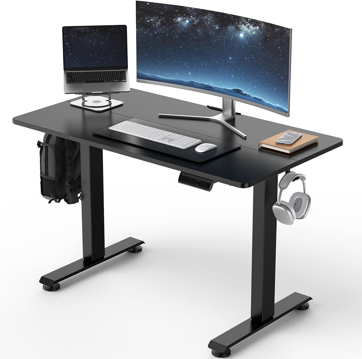 Veken 39.4 Inch Large Electric Standing Desk, Gaming Table, Black