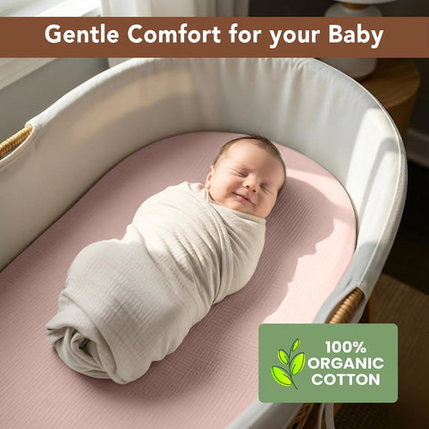 100% Organic Cotton 2 PK Baby Muslin Bassinet Sheets Unisex 33 x 17in