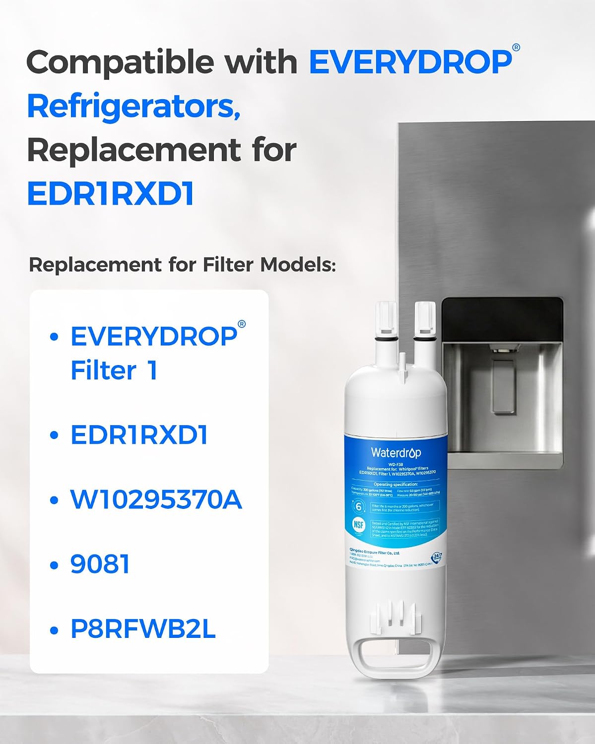 Waterdrop EDR1RXD1 Water Filter Replacement for Everydrop® Filter 1, 3 Pack