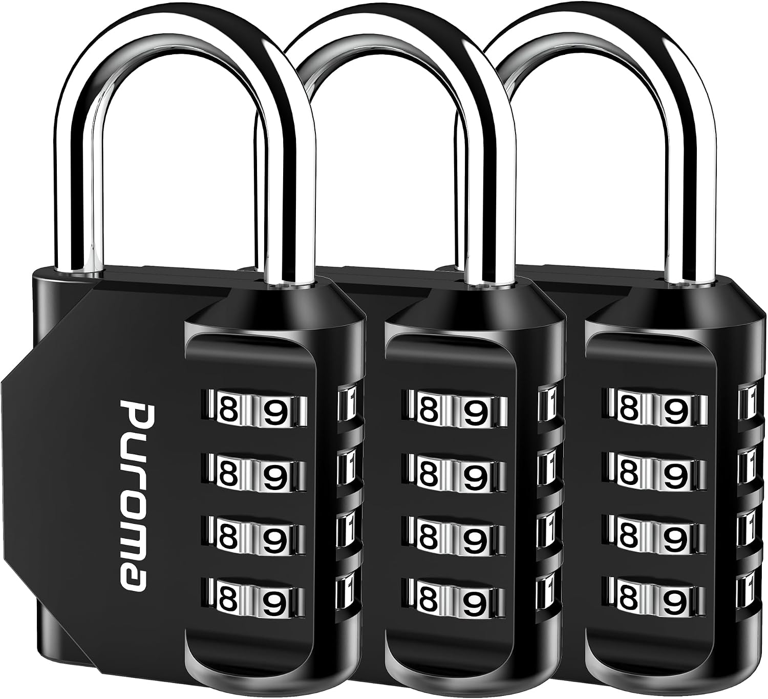 Puroma 3 Pack Combination Lock Locker 4 Digits Combo Padlock Gym Black