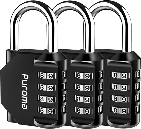 Puroma 3 Pack Combination Lock Locker 4 Digits Combo Padlock Gym Black