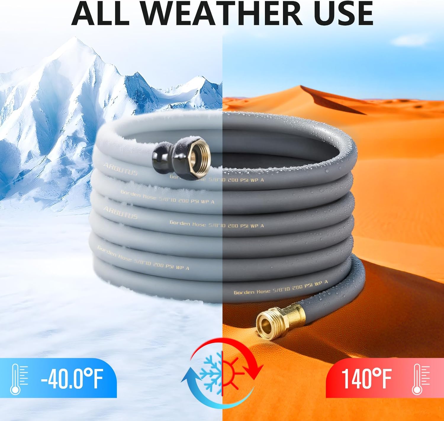 Garden Hose 5/8"x 10ft Brass Rubber Heavy Duty Water Hose 600 PSI Grey