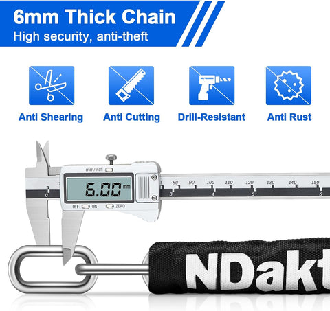 NDakter Bike Lock, 5 Digit Combination Heavy Duty Anti Theft Bicycle Chain Lock, 2.62/3.2/4.27/5/6Ft Long, High Security Resettable, Suitable for Bike, Scooter, Door, Gate, Fence-4/6mm Thick