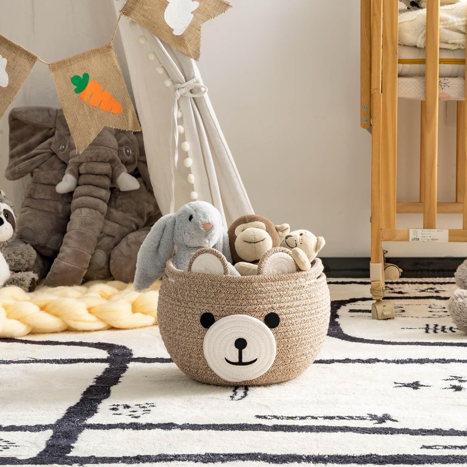 CherryNow Baby Basket for Gifts Empty, Cute Bear Design, Light Brown