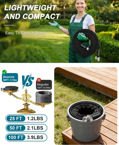 Garden Hose 50ft, Ultra Lightweight Flat Water Hose with Valve