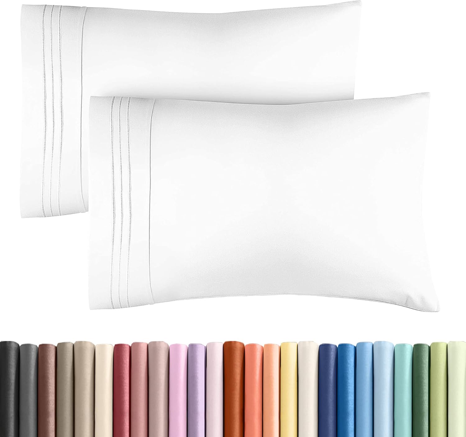 King Pillow Cases Set of 2 - Ultra Soft Cozy Pillowcase Covers - White