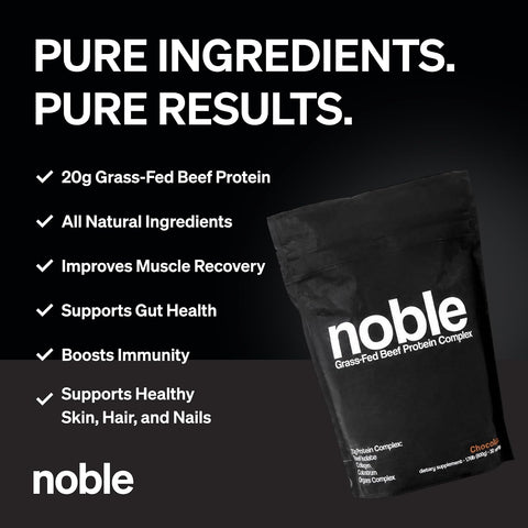 Noble All-in-One Chocolate Protein Powder, 21g Grass-Fed Beef Protein & Collagen, Colostrum & Organ Blend, Whey-Free, Seed Oil-Free, Zero-Carb, 30 Servings (1.75lbs)