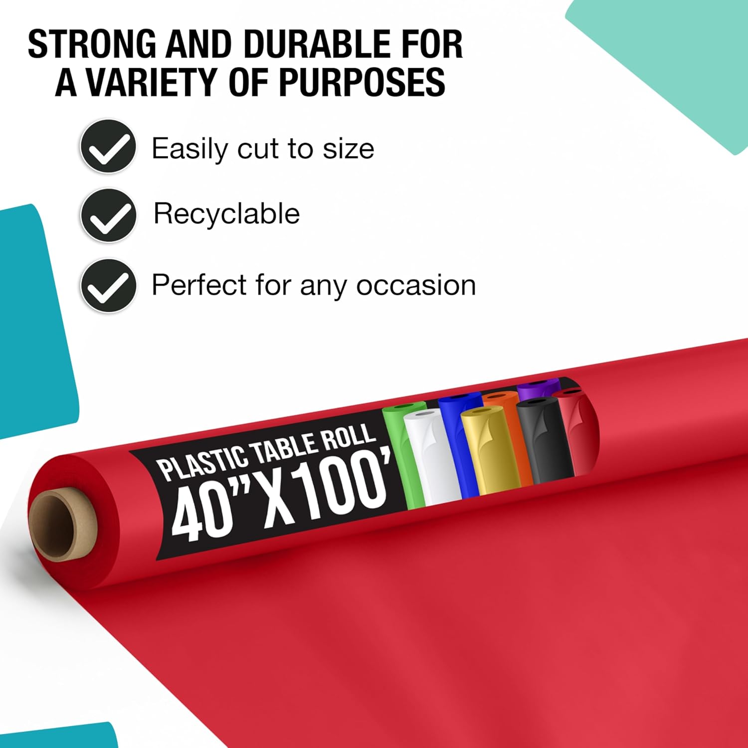 Exquisite Party Solids Red Plastic Table Cover Roll 40" X 100' Table Cloth Plastic Cover Roll - Premium Quality Thick 0.5 MIL Banquet Rolls - Disposable Tablecloth Rolls