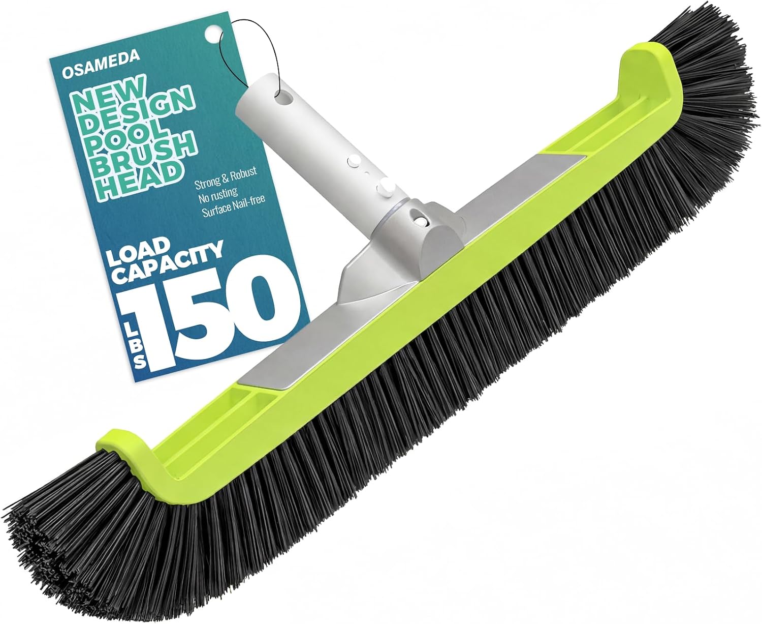 18" Pool Brush Head - Scrub Brushes, Curved Ends, Green & Black