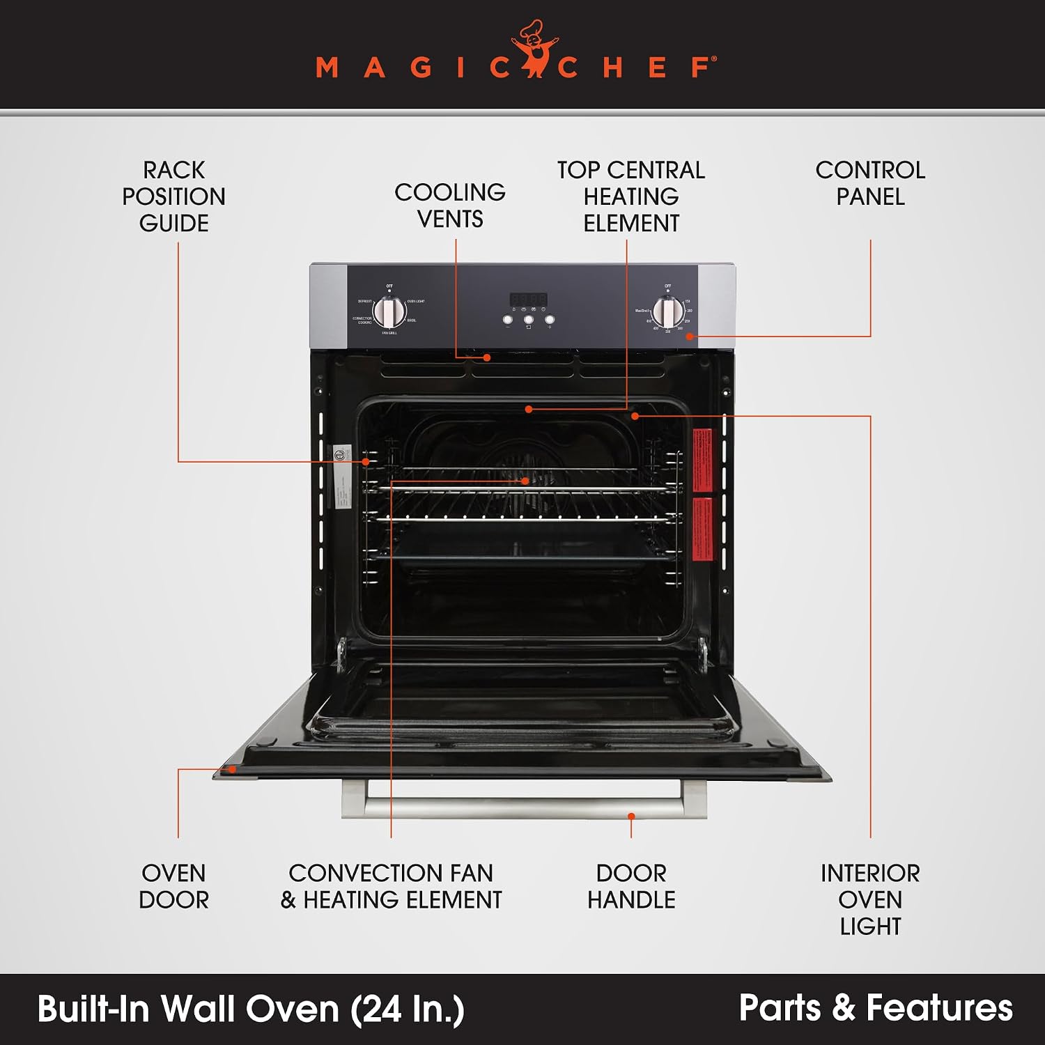 Magic Chef 24-Inch Built-In Electric Wall Oven, Stainless Steel, 2.2 Cu Ft