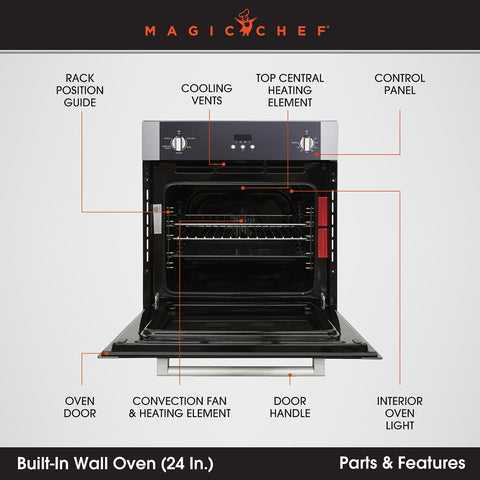 Magic Chef 24-Inch Built-In Electric Wall Oven, Stainless Steel, 2.2 Cu Ft