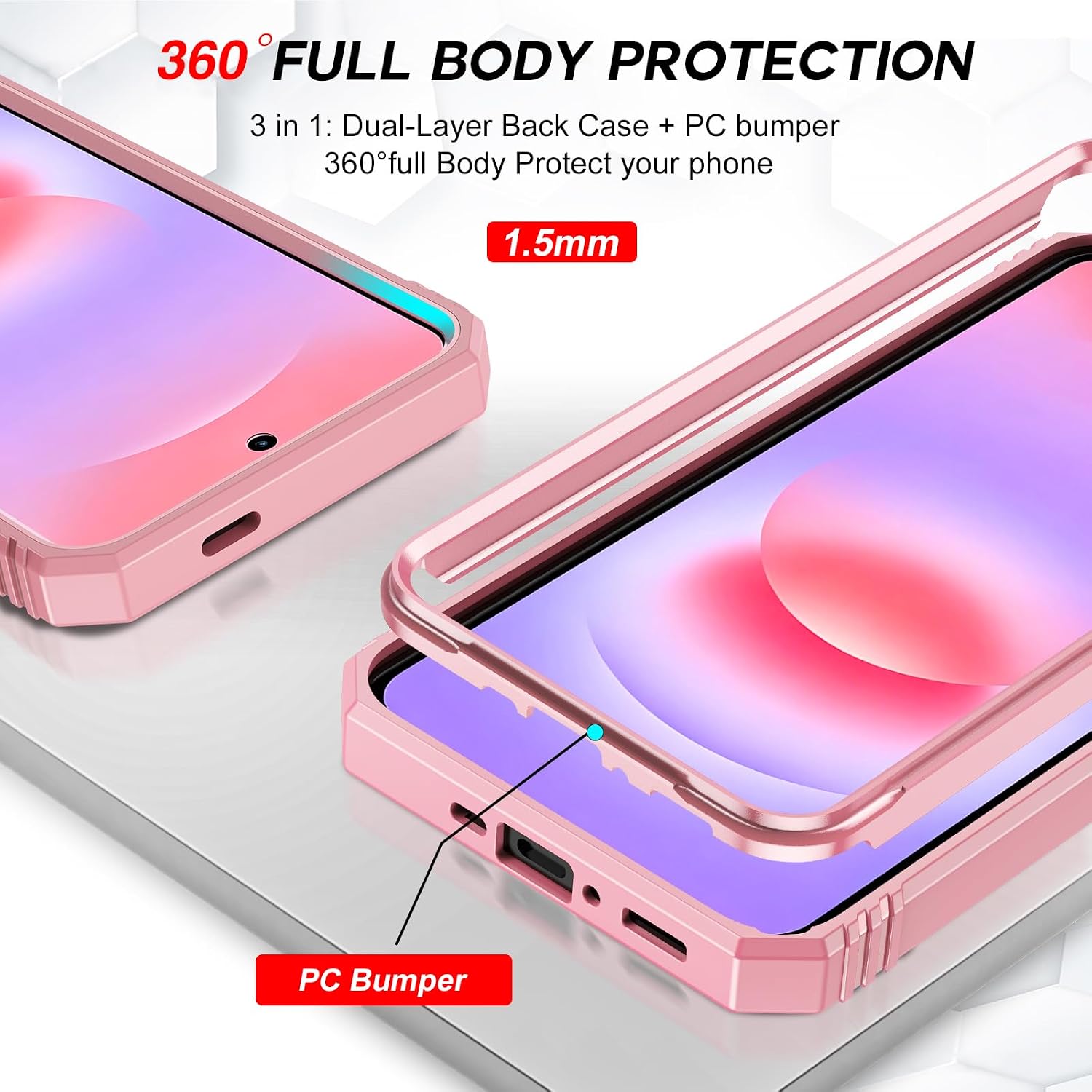 LeYi Compatible for Samsung Galaxy A27-5G Phone Case: Samsung A27 5G Case with Screen Protector X 2, Slide Camera Cover with Magnetic Stand, Heavy Duty Shockproof para A27 Case for Women Girl, Pink