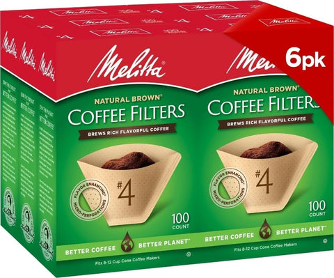 Melitta #4 Unbleached Coffee Filters, Natural Brown Cone Filters, 6-Pack
