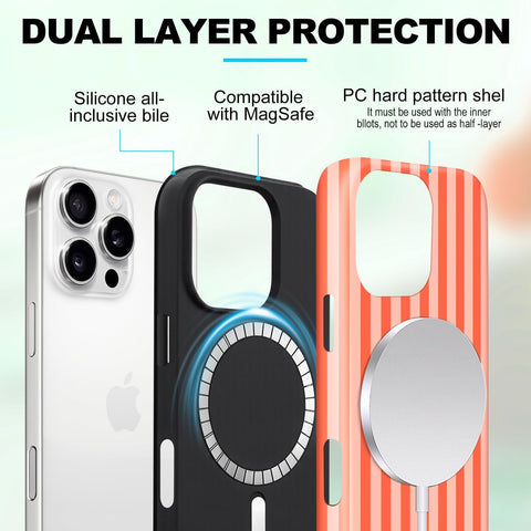 Magnetic for iPhone 15 Pro Max Case Cute Stripes Phone Case, Deep Orange
