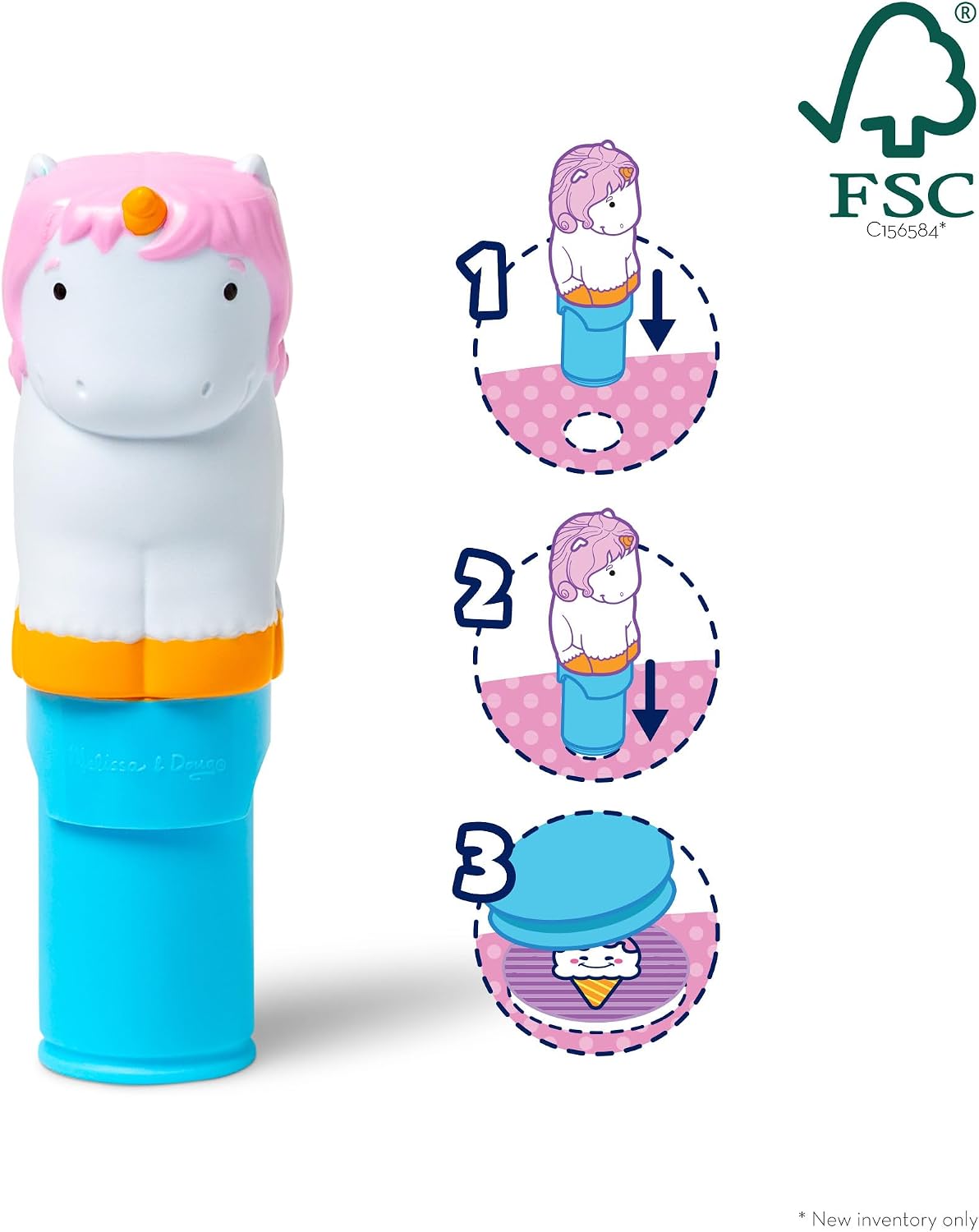 Melissa & Doug Sticker Wow!™ 24-Page Activity Pad and Sticker Stamper, 300 Stickers, Arts and Crafts Fidget Toy Collectible Character – Unicorn Creative Play Travel Toy for Girls and Boys 3+