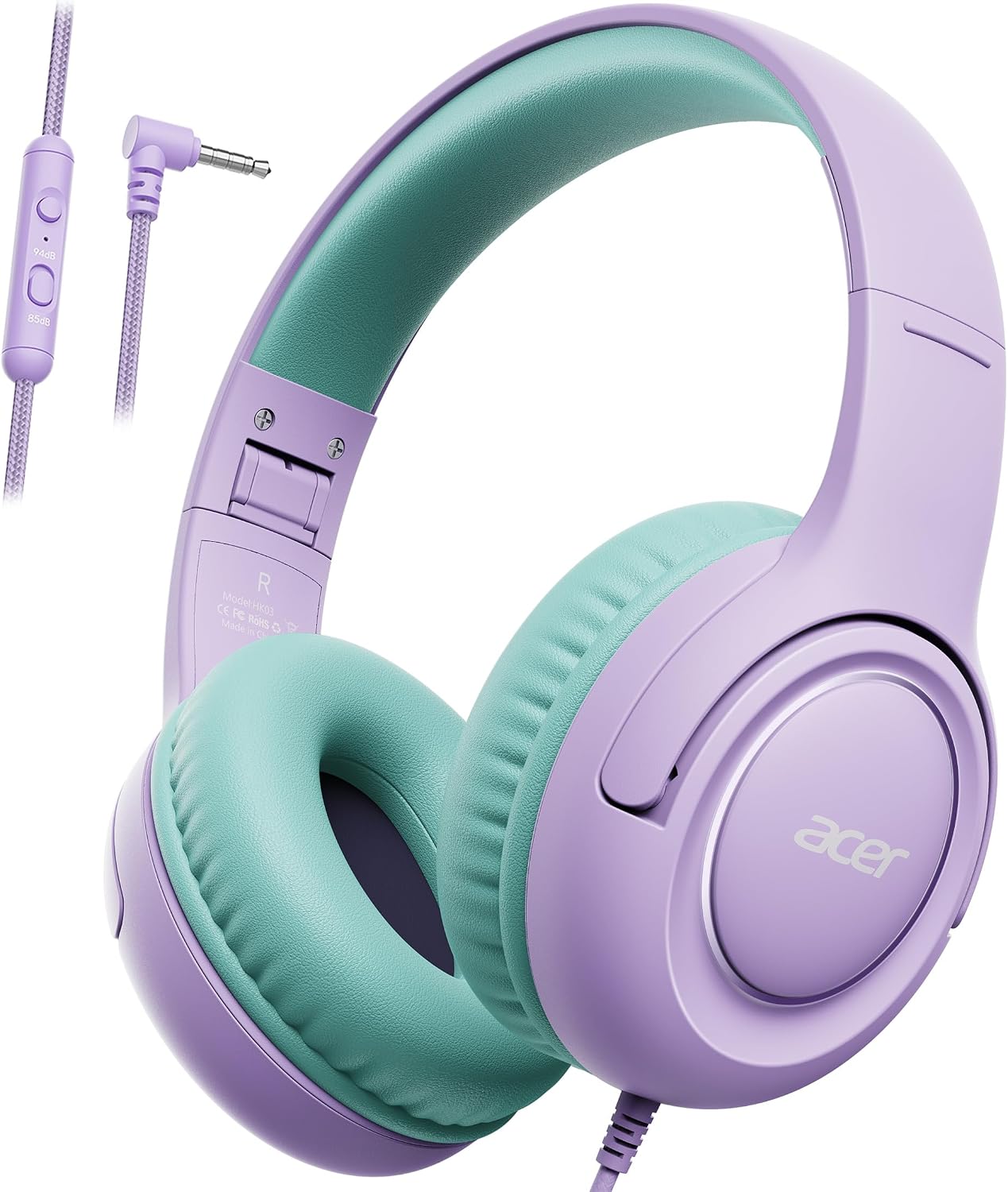 Acer Kids Headphones for School, 85-94dB Limiter, 3.5mm Jack, w/Mic HK03