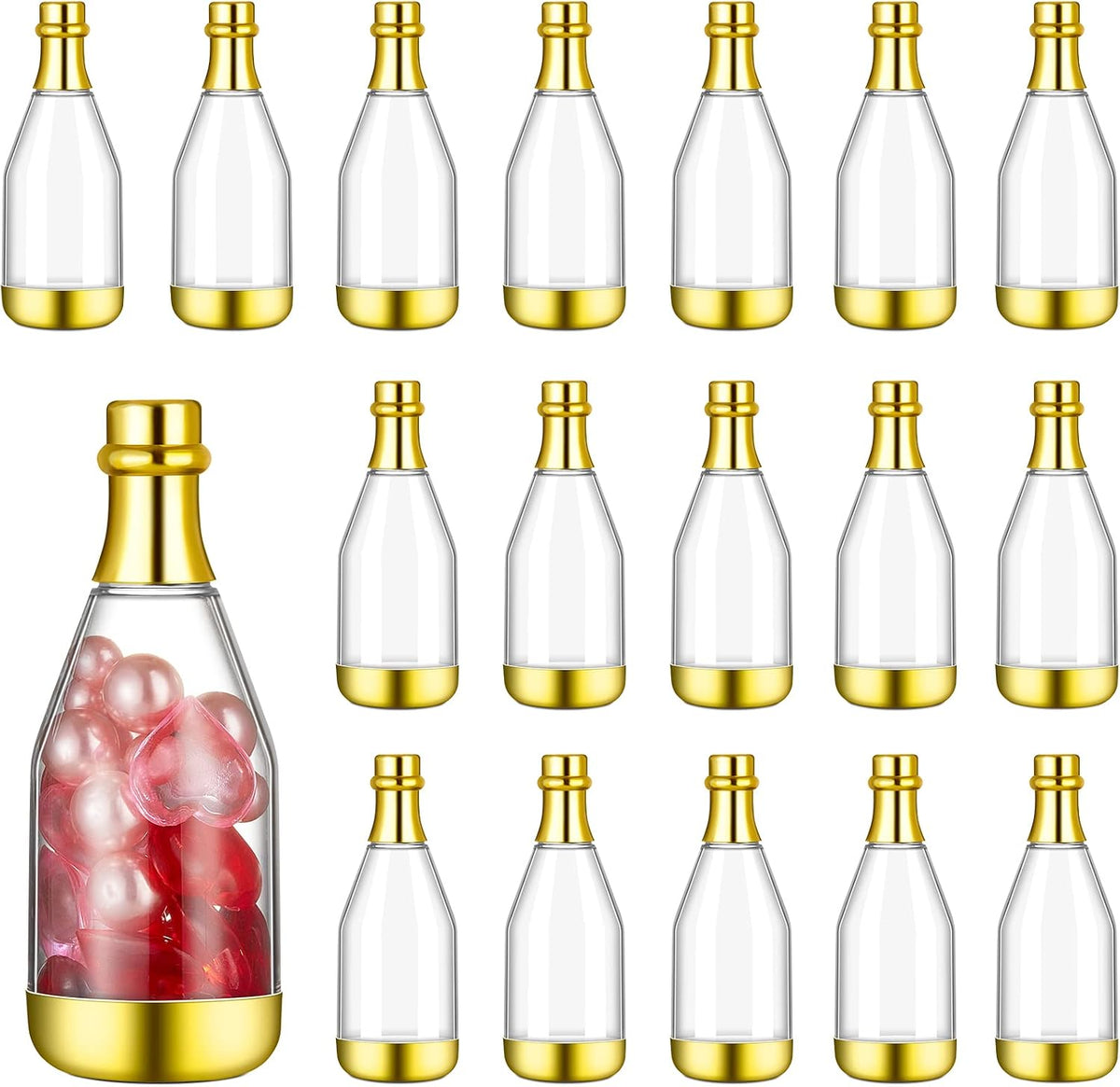 Cunhill 18 Pcs Mini Champagne Bottles Wedding Favors Bulk, Clear and Gold