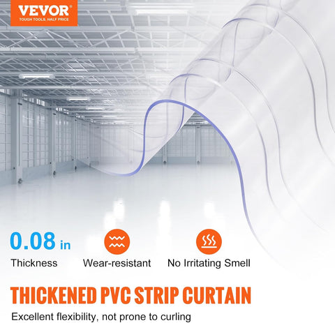 VEVOR Strip Door Curtain, 150' Length x 8" Width PVC Door Strip Bulk Roll, Walk in Freezer Cooler Curtain Strips for Supermarket, Garage, Warehouse, Pet Animal House，Commercial Entry Doors