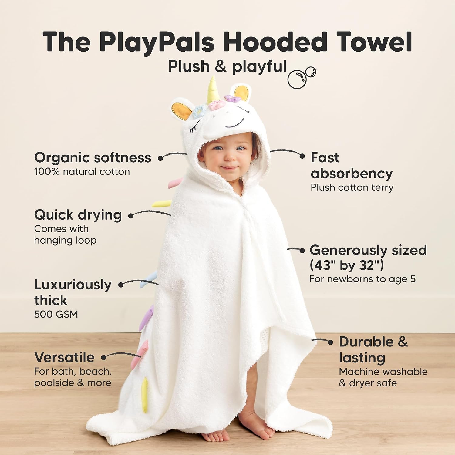 KeaBabies Organic Baby Towel with Hood for Girls, Boys, Soft (Uria)