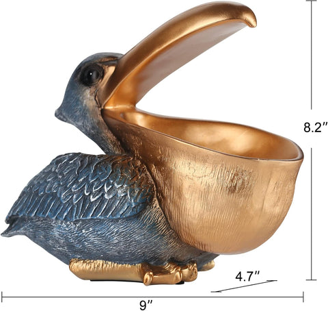 Pelican Key Holder Statues,Fun Animal Hippo Candy Dish,Candy Dish for Office Desk Unique,Modern Key Holder for Pelican Figurine,Suitability Desk candy bowl and Entry Table Decor Items(Gold1)