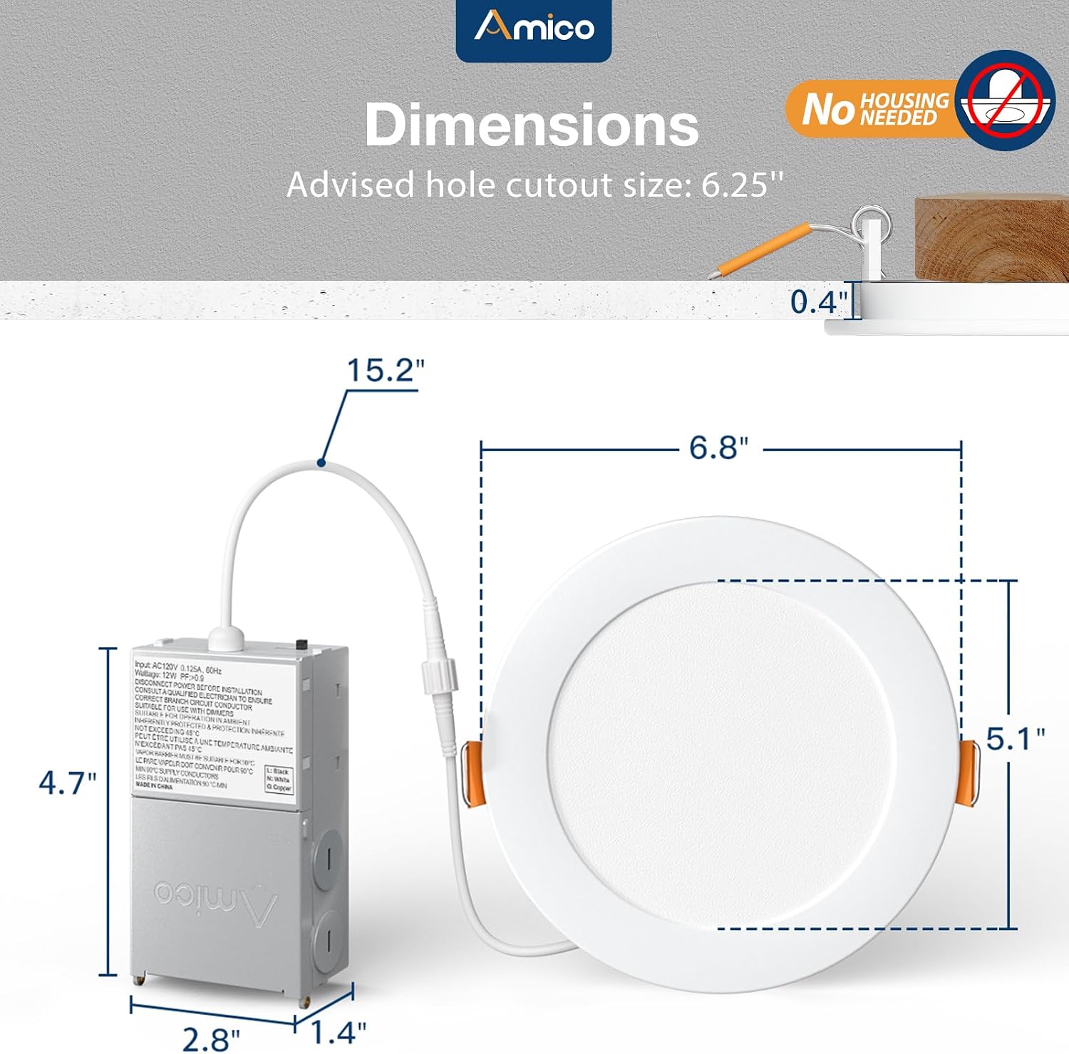 Amico 16 Pack 6 Inch 5CCT Ultra-Thin LED Recessed Ceiling Light