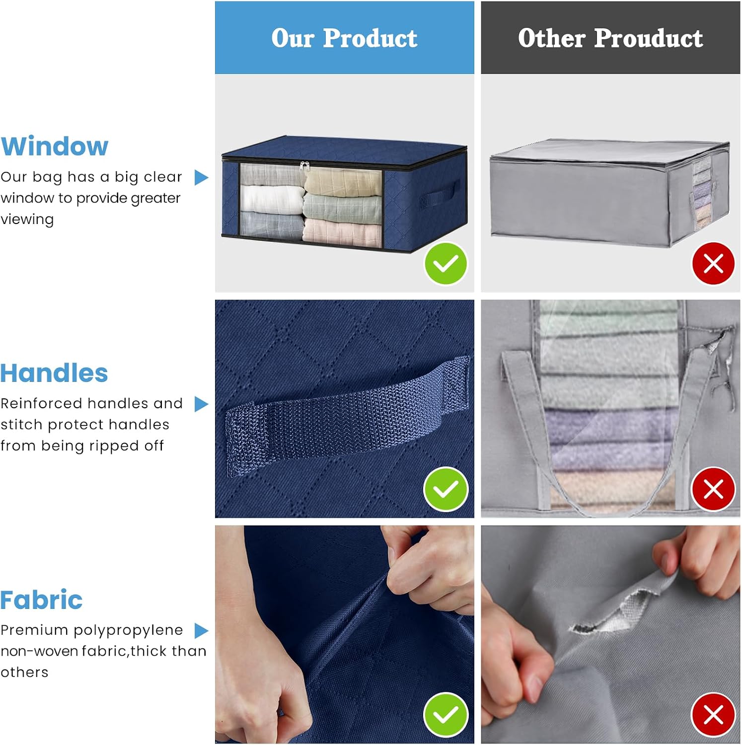 HomeHacks 4-Pack Clothes Organizer Storage Bags, 35L Storage Bins, Blue