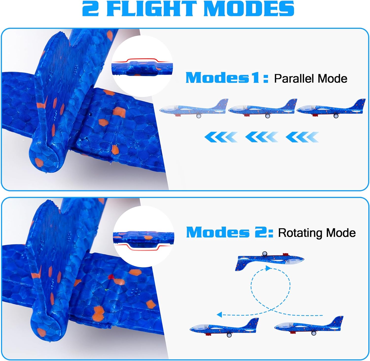 LJZJ 3pk LED Foam Plane Launcher, 2 Modes Outdoor Toy Gift Boys Girls 3+