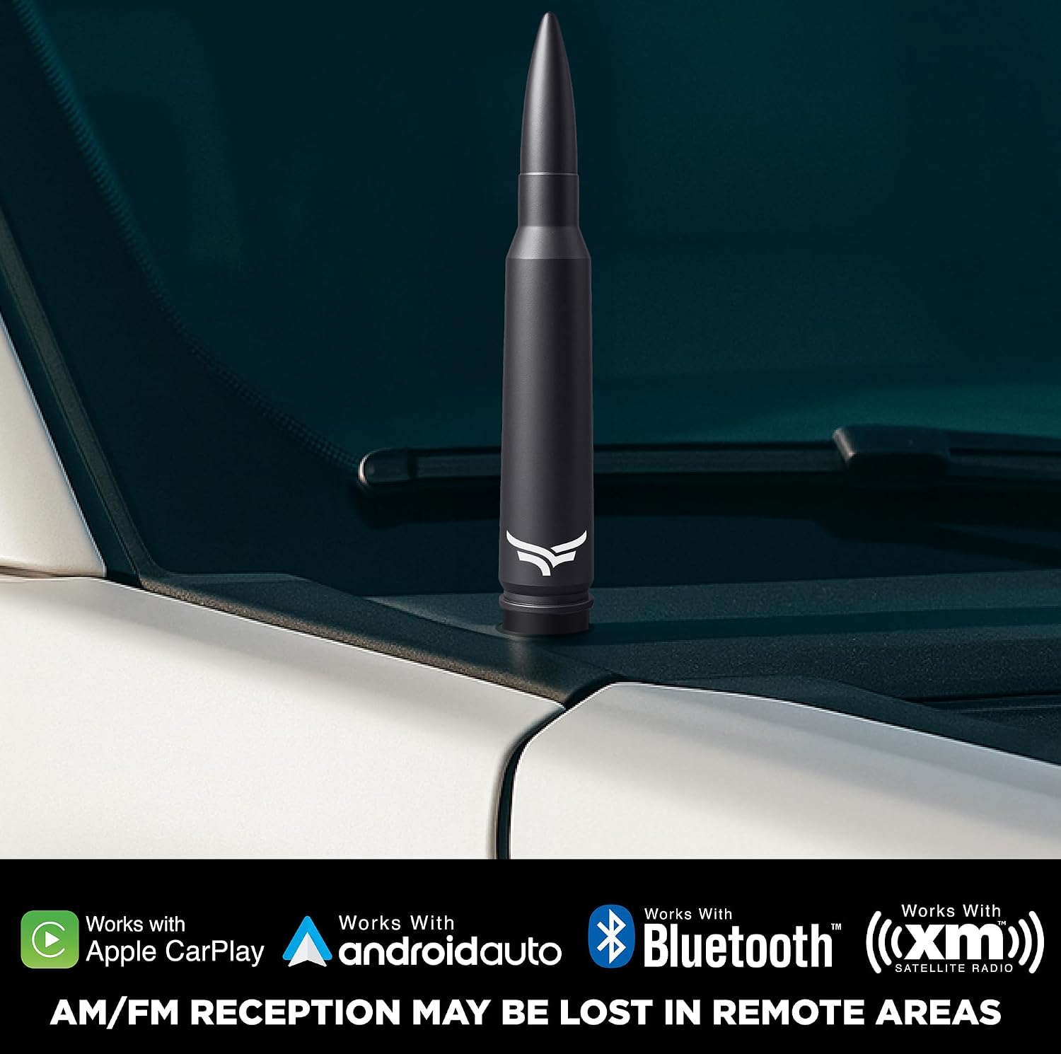 EcoAuto 50 Cal Bullet Antenna for Ford F150 F250 F350 & Dodge Ram & Ford Raptor Bronco - Instantly Upgrade Your Truck Look with F150 Antenna - Anti-Theft Antenna Topper - Matte Black Bullet Antenna