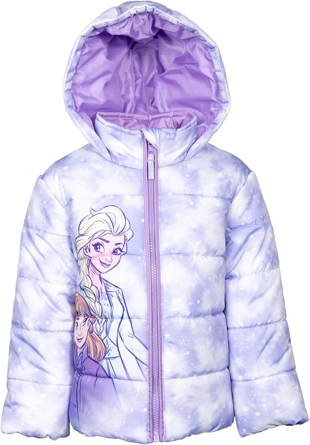 Disney Frozen Girls Zip Up Puffer Jacket Toddler to Little Kid Sizes (2T - 7-8)