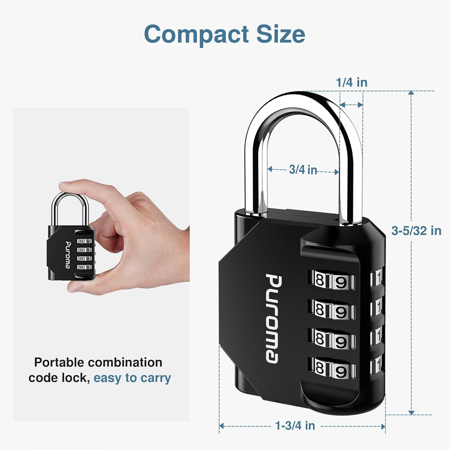 Puroma 3 Pack Combination Lock Locker 4 Digits Combo Padlock Gym Black