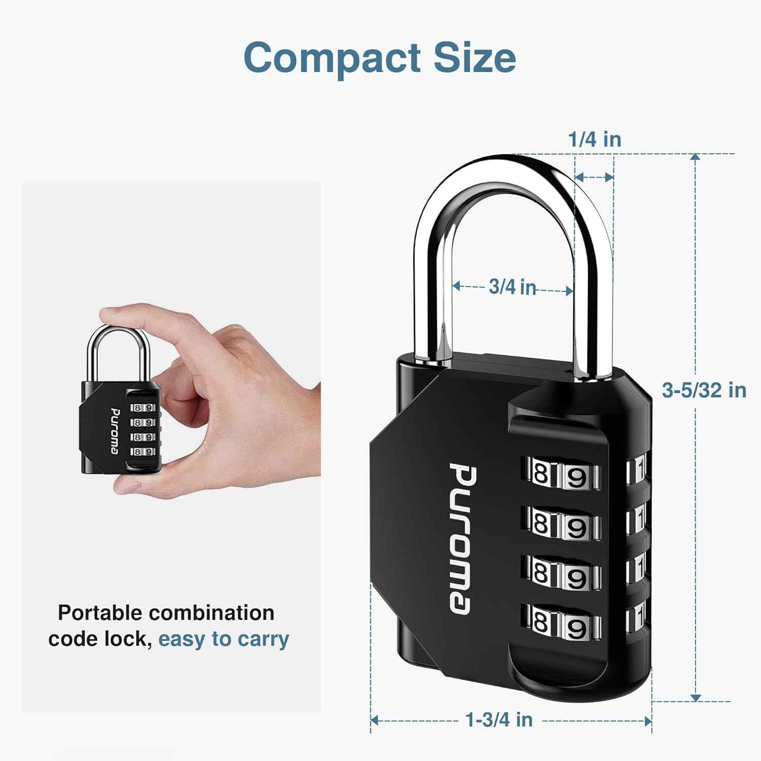 Puroma 1 Pack Combination Lock Locker 4 Digits Combo Padlock Gym Black