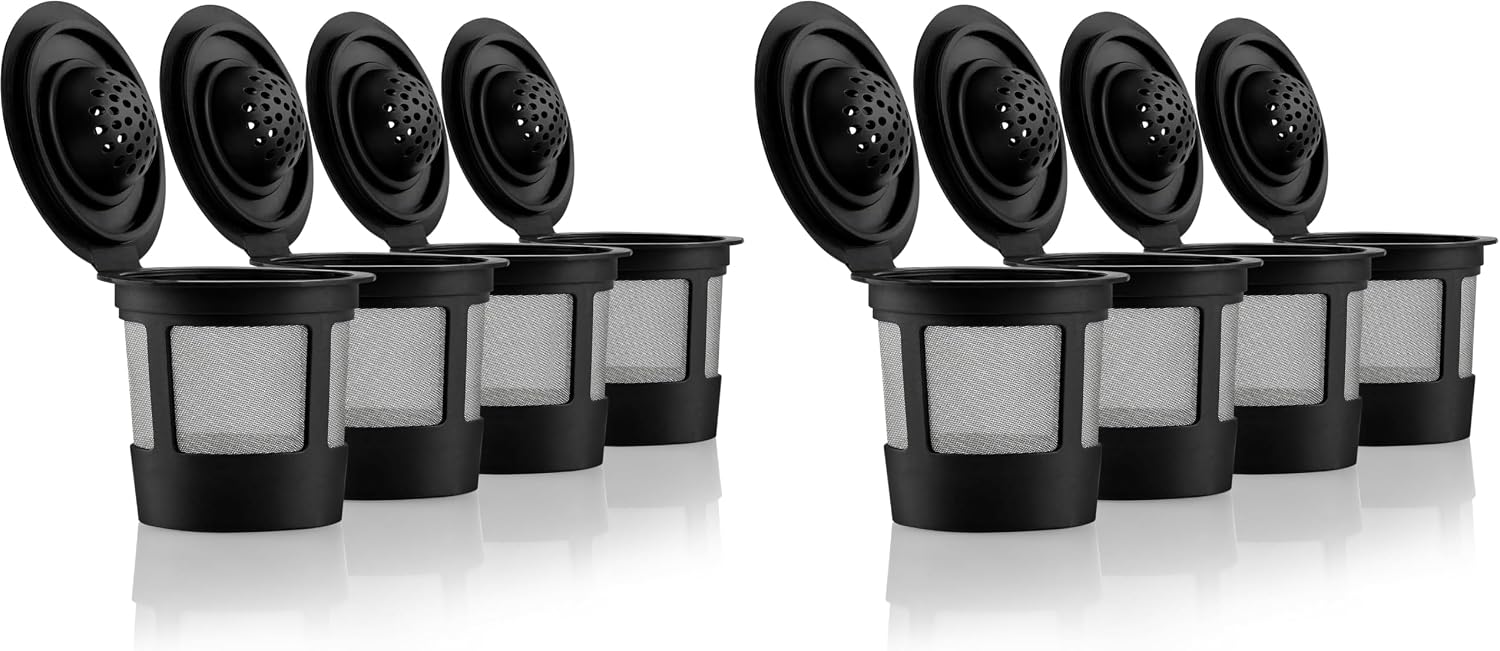 4 Black Reusable K Cups for Keurig Coffee Makers - Compatible with K-Express, K-Elite, K-Select, K-Classic, K-Mini, K-Compact (Pack of 2)